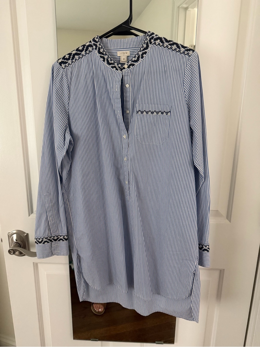 J. Crew Blue and White Striped Embroidered Tunic Shirt